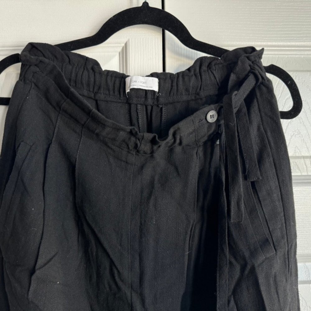 Oak and Fort Linen High Waist Paper Bag Pant Black Lounge Copped Leg Women Sz L